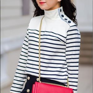 JCREW striped turtleneck button shoulder long neck